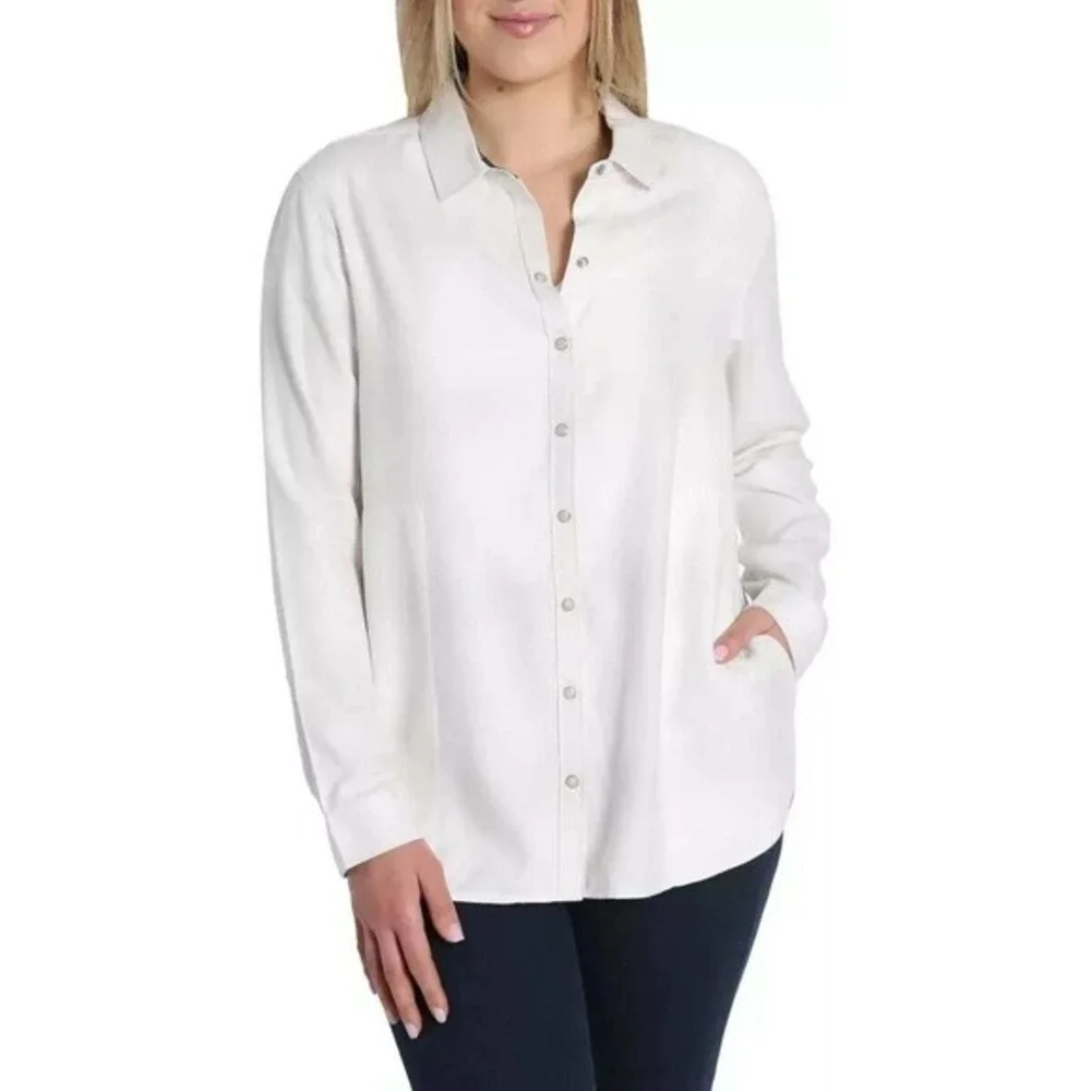 Women's Jachs Girlfriend Super Soft Feel Flannel Shirt Off-White Large New! - Picture 1 of 3